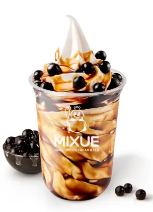 Mixue Malaysia 4 creamy vanilla layered with golden tapoica pearls coated with sugary brown syrup