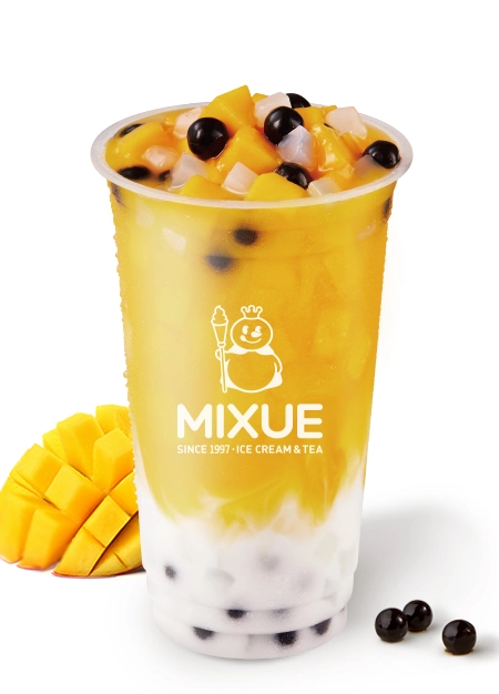 Mixue Menu 9 mango textured milk with chewy boba pearls