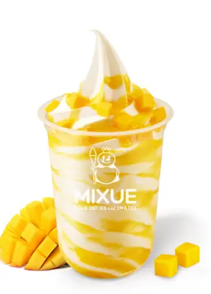 Mixue Menu 4 creamy vanilla base with tropical chunky mangoes layered with tang mango sauce